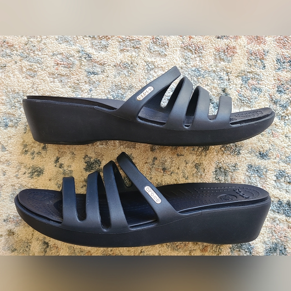 Crocs Rhonda Black‎ Wedge Slip-On Sandals Women's Size 11 Comfort Lightw…